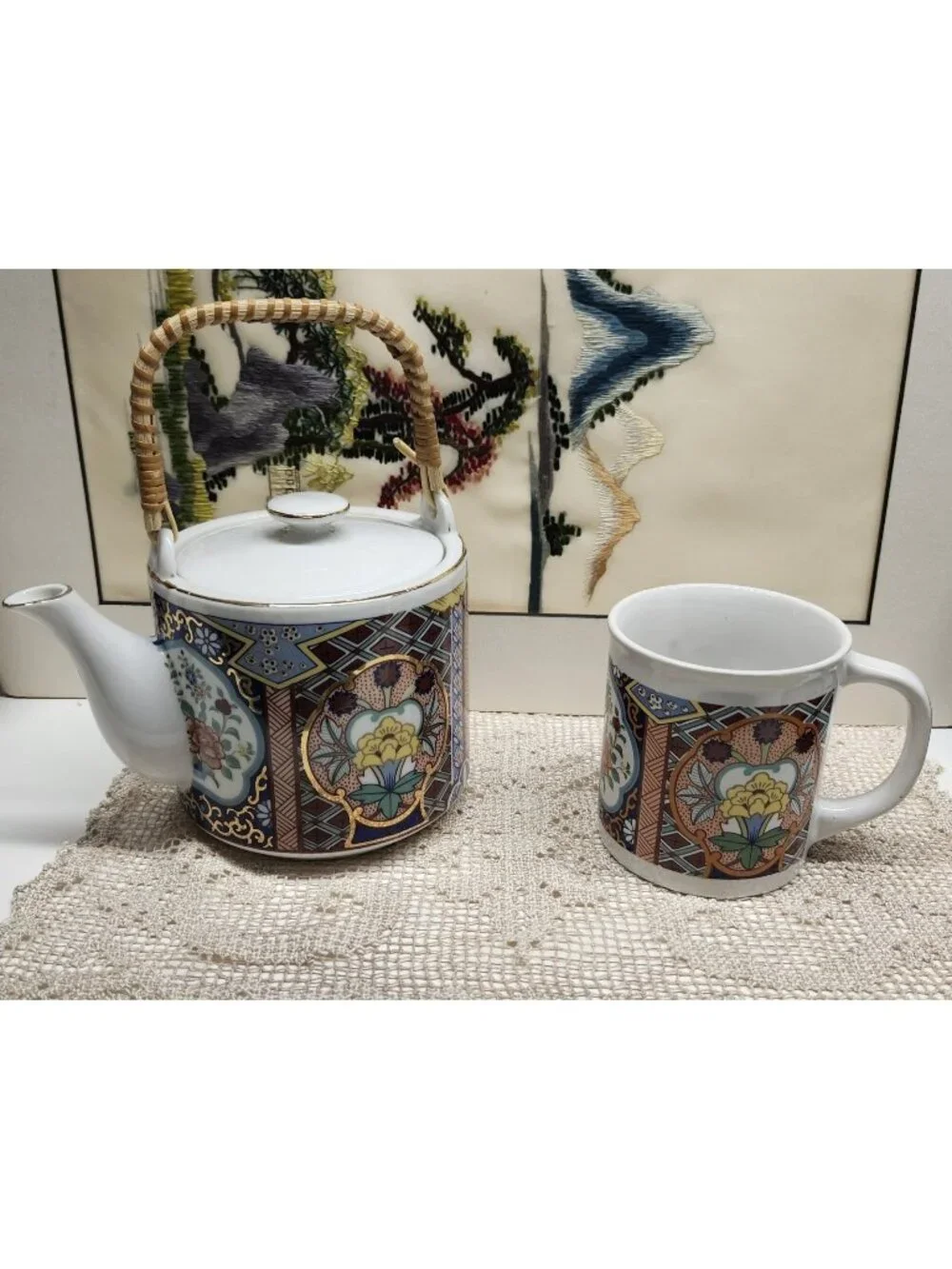 Imari Ware Teapot & Mug Set National Silver Co Nagoya Japan Vintage